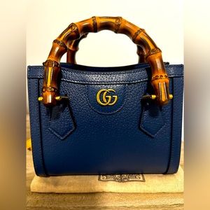 Gucci Diana NM Bamboo Handle Tote Leather Mini Royal Blue